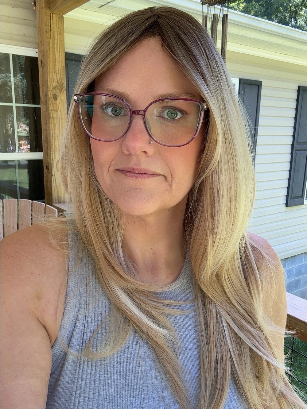 Long Layered Blonde Hard Front Wig with Rooted Dark Blonde